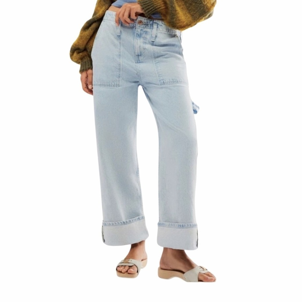 Free People Jeans Size 30 Major League Mid Rise Cuffed  We The Free Wide Leg NEW